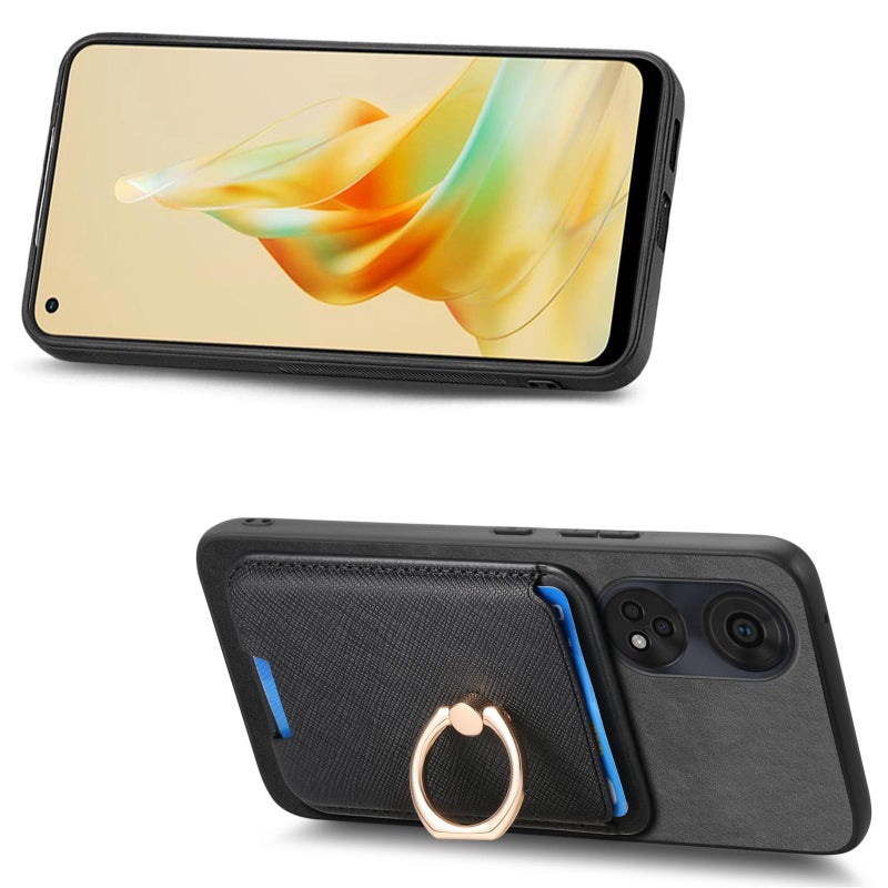 HuHa Case Cover For OPPO Reno11 Global Retro Cross Leather Ring Vertical Insert Card Bag MagSafe Phone Case(Black) - Image 4