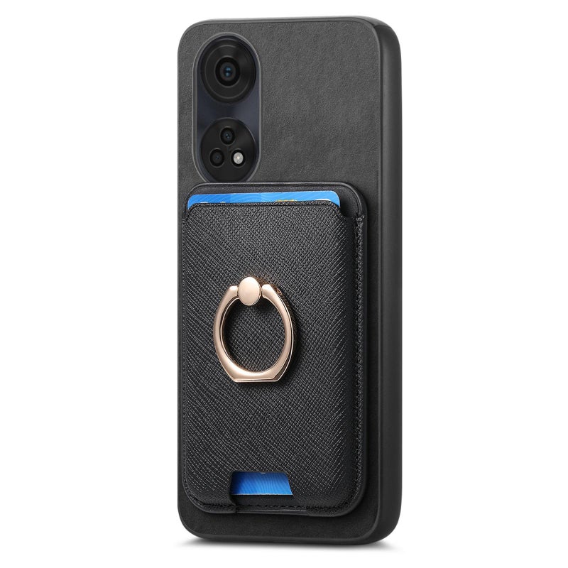 HuHa Case Cover For OPPO Reno11 Global Retro Cross Leather Ring Vertical Insert Card Bag MagSafe Phone Case(Black) - Image 2