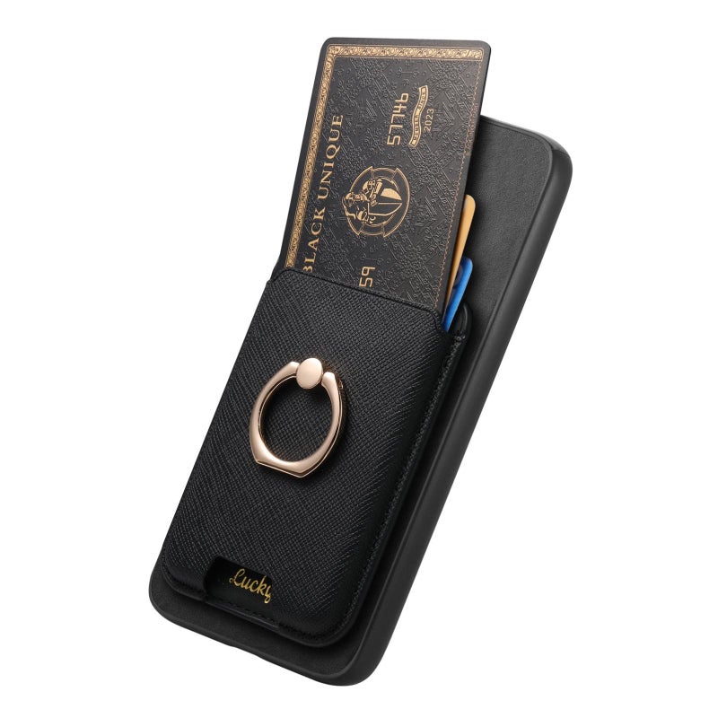 HuHa Case Cover For OPPO Reno11 Global Retro Cross Leather Ring Vertical Insert Card Bag MagSafe Phone Case(Black) - Image 3