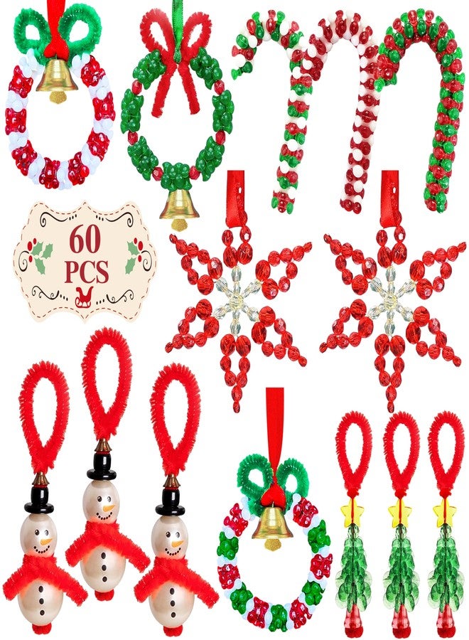 Fayoo Christmas Beaded Craft Kit for Kids - 60 Pc Ornament Set, Tree Decorations (Snowman, Christmas Tree, Wreath, Snowflake, Candy Cane Each x12) - Image 1