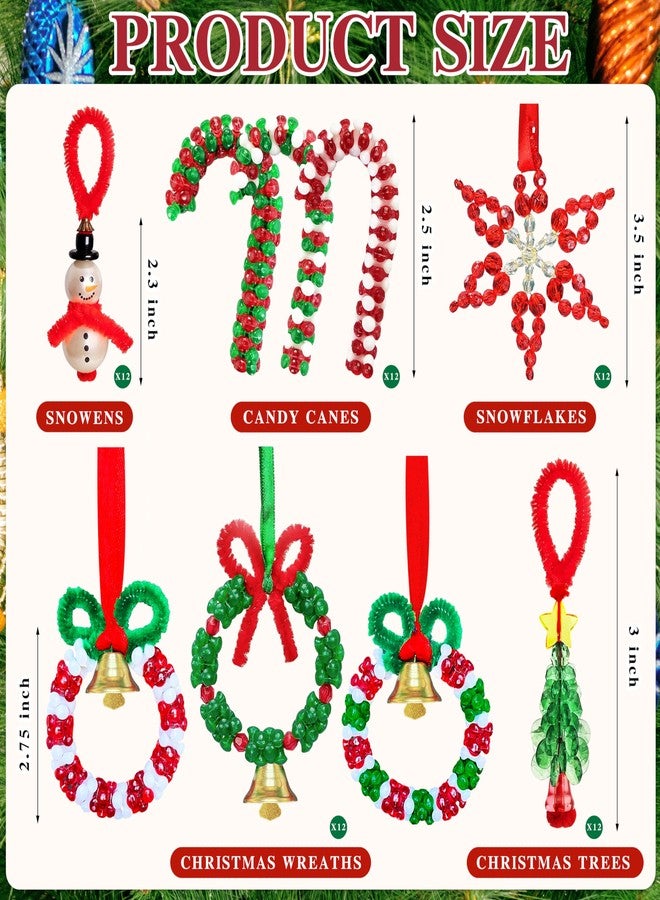 Fayoo Christmas Beaded Craft Kit for Kids - 60 Pc Ornament Set, Tree Decorations (Snowman, Christmas Tree, Wreath, Snowflake, Candy Cane Each x12) - Image 3