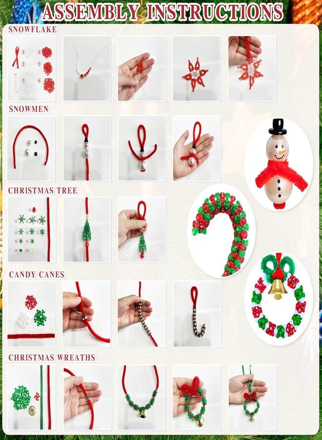 Fayoo Christmas Beaded Craft Kit for Kids - 60 Pc Ornament Set, Tree Decorations (Snowman, Christmas Tree, Wreath, Snowflake, Candy Cane Each x12) - Image 4