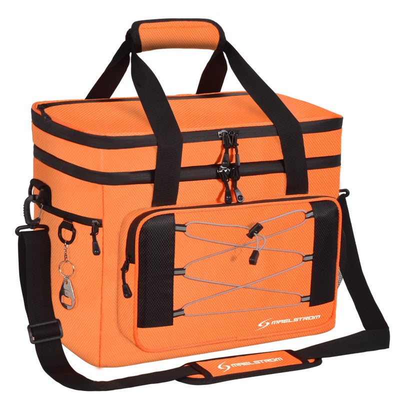 Maelstrom Collapsible Soft Sided Cooler 60 Cans Extra Large Lunch Cooler Bag Insulated Leakproof Camping Cooler Portable for Grocery Shopping Camping Tailgating and Road TripsOrange