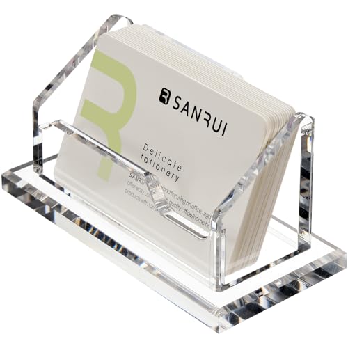 SANRUI Acrylic Business Card Holder for Desk, Single Clear Display Stand, Holds 60 Cards, Horizontal Clear Name Card Stand ,Office Desk Organizer for Women & Men (1-Pack) - Image 1