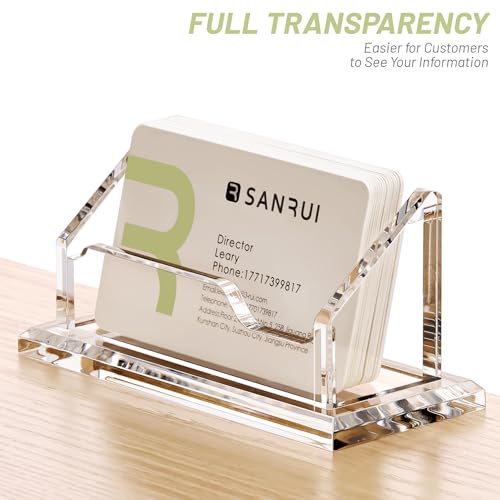 SANRUI Acrylic Business Card Holder for Desk, Single Clear Display Stand, Holds 60 Cards, Horizontal Clear Name Card Stand ,Office Desk Organizer for Women & Men (1-Pack) - Image 4