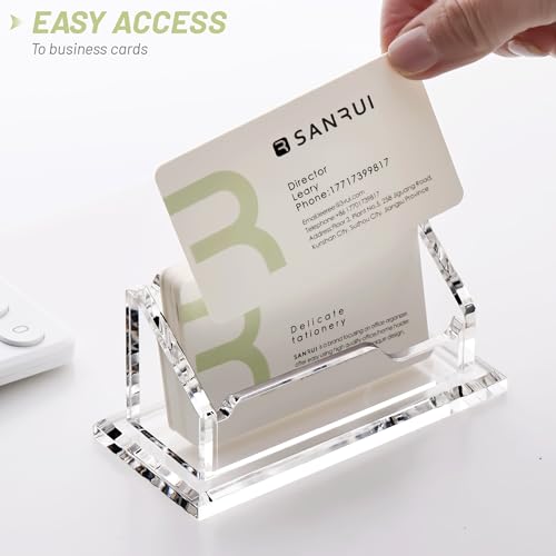 SANRUI Acrylic Business Card Holder for Desk, Single Clear Display Stand, Holds 60 Cards, Horizontal Clear Name Card Stand ,Office Desk Organizer for Women & Men (1-Pack) - Image 5
