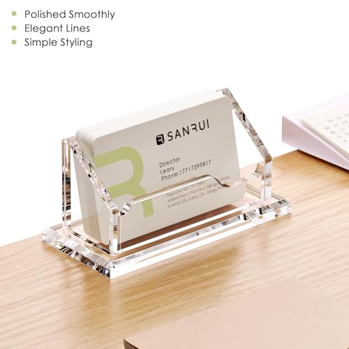SANRUI Acrylic Business Card Holder for Desk, Single Clear Display Stand, Holds 60 Cards, Horizontal Clear Name Card Stand ,Office Desk Organizer for Women & Men (1-Pack) - Image 2