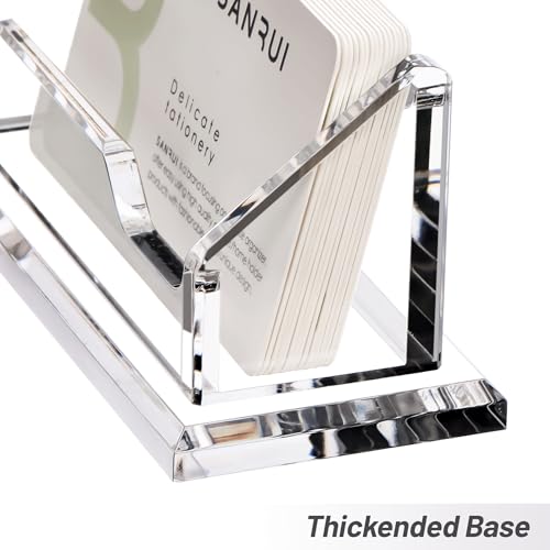 SANRUI Acrylic Business Card Holder for Desk, Single Clear Display Stand, Holds 60 Cards, Horizontal Clear Name Card Stand ,Office Desk Organizer for Women & Men (1-Pack) - Image 3