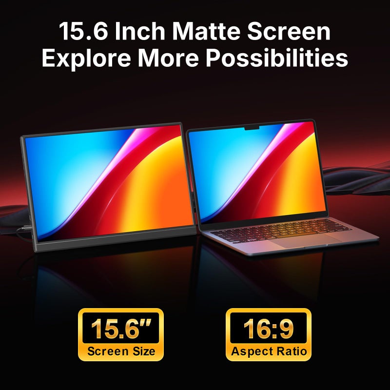 WGK 15.6 inch Portable Monitor 1080P FHD Travel Display HDMI/USB-C Compatible with Laptops, Desktops, Phones, PS, Mac, Xbox, Switch, and Other Gaming Devices Includes Stand and Speakers VESA - Image 2