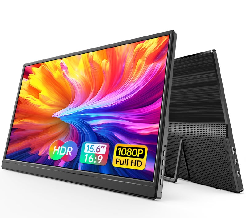 WGK 15.6 inch Portable Monitor 1080P FHD Travel Display HDMI/USB-C Compatible with Laptops, Desktops, Phones, PS, Mac, Xbox, Switch, and Other Gaming Devices Includes Stand and Speakers VESA - Image 1
