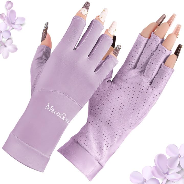 MelodySusie UV Gloves for Gel manicures, Premium UPF50+ Fingerless Sun Glove, Breathable Ice Silk Cooling Effect, UV Protection Gloves for Gel Nails for Women Girls Summer Outdoor Use