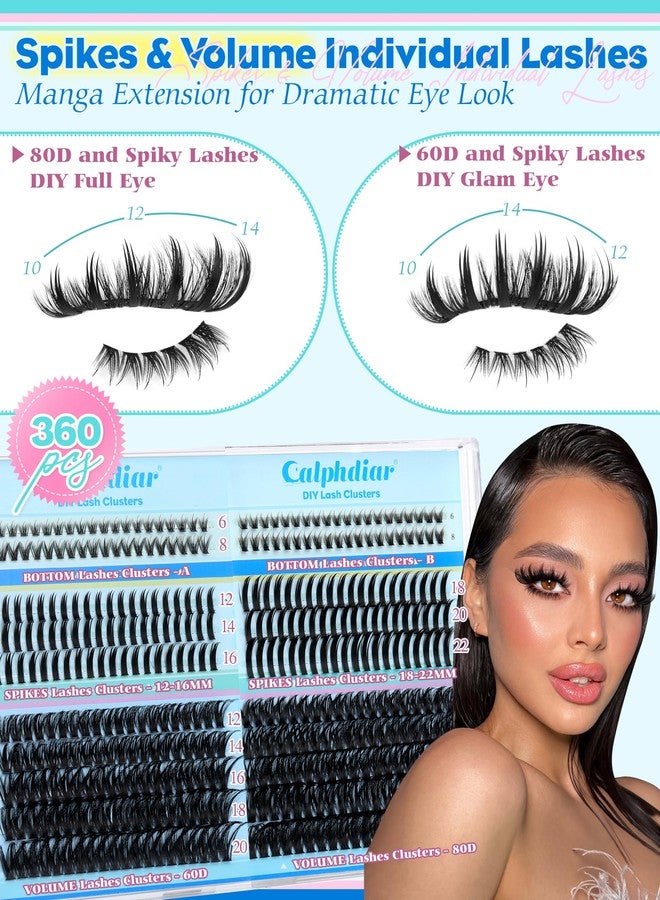 كالفديار رموش عنقودية مع رموش مدببة، وصلات رموش عنقودية 60D و80D، رموش مدببة 12-22 مم، رموش عنقودية كثيفة مع رموش سفلية، وصلات رموش يمكنك تركيبها بنفسك، رموش فردية خفيفة، 360 قطعة من كالفديار - Image 4