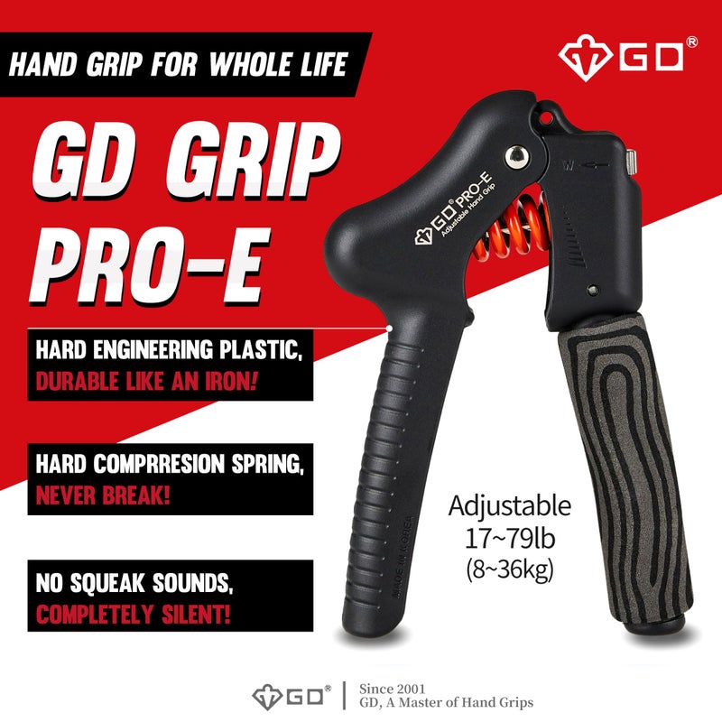 جي دي جهاز تقوية قبضة اليد GD GRIP Pro-E (مقاومة: من 17 إلى 79 رطلاً) - جهاز تقوية قبضة اليد - جهاز تقوية قبضة اليد قابل للتعديل - جهاز تقوية المعصم - تمرين اليد - Image 2