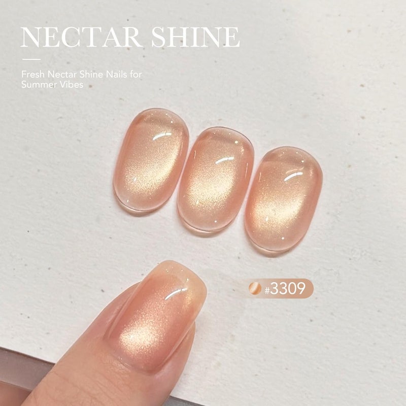 GAOY Nude Glassy Cat Eye Gel Nail Polish, 16ml Glitter Holographic Nail Polish with Magnet, Reflective Translucent UV Gel, 3309 Nectar Shine - Image 2