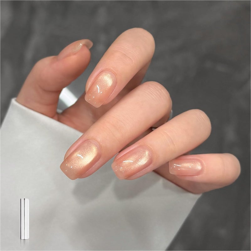 GAOY Nude Glassy Cat Eye Gel Nail Polish, 16ml Glitter Holographic Nail Polish with Magnet, Reflective Translucent UV Gel, 3309 Nectar Shine - Image 1