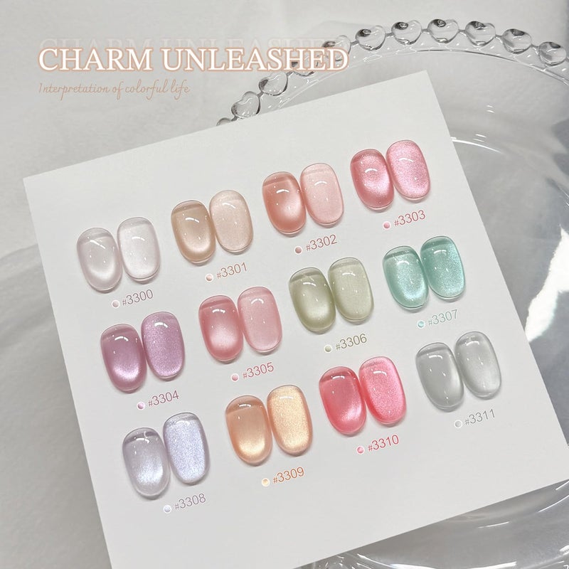 GAOY Nude Glassy Cat Eye Gel Nail Polish, 16ml Glitter Holographic Nail Polish with Magnet, Reflective Translucent UV Gel, 3309 Nectar Shine - Image 5