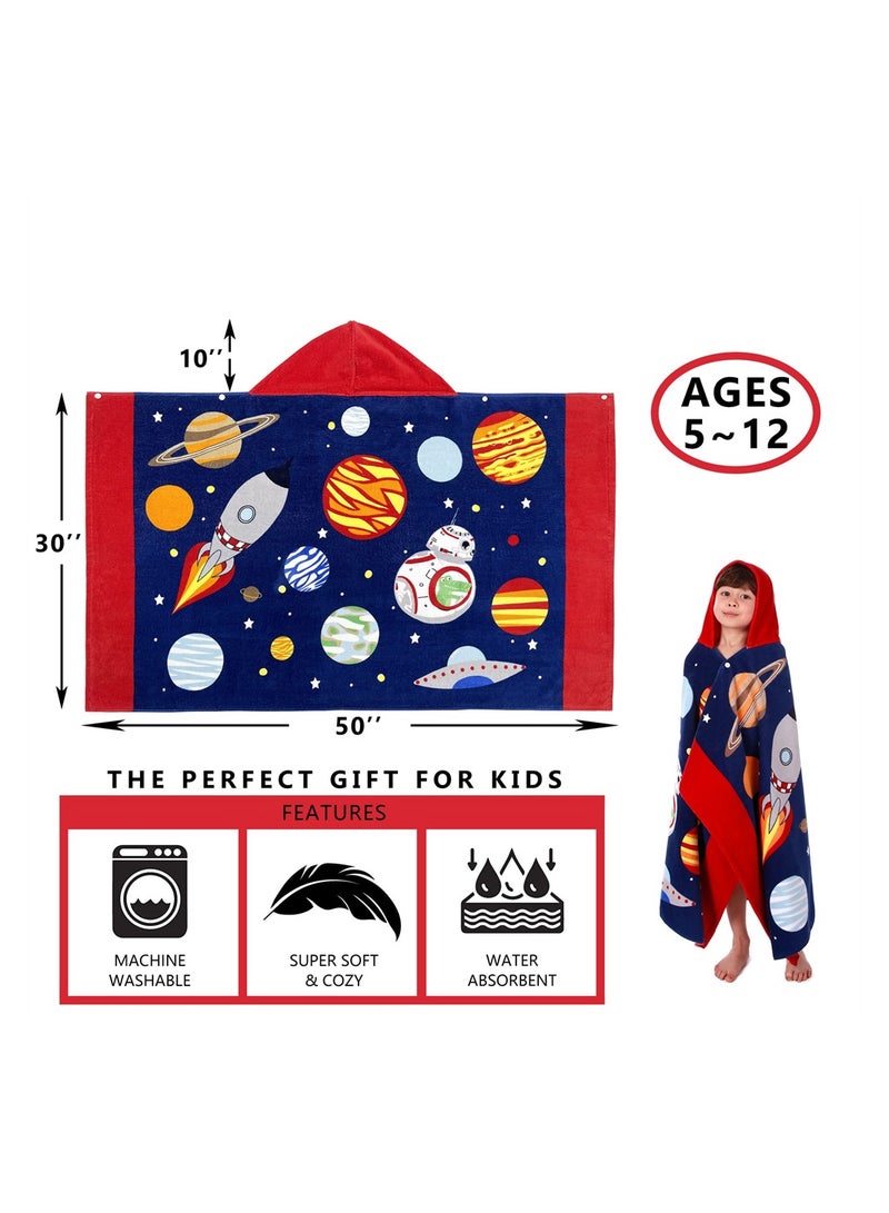Excefore Toddler Beach Towel Kids Hooded Colorful Beach Towel 100% Cotton Beach Towels for Boy Girl Shower Beach Pool Child Cover ups 50"x30" Large Towel Wrap Universe Pattern - Image 2