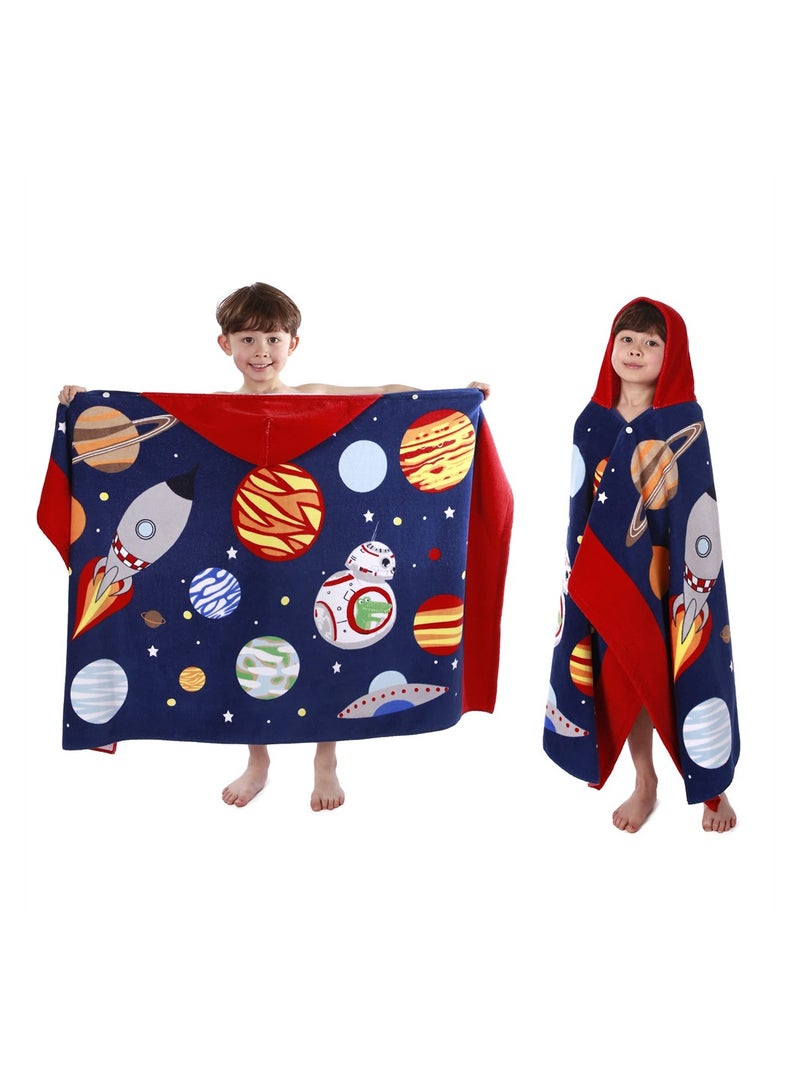 Excefore Toddler Beach Towel Kids Hooded Colorful Beach Towel 100% Cotton Beach Towels for Boy Girl Shower Beach Pool Child Cover ups 50"x30" Large Towel Wrap Universe Pattern - Image 4