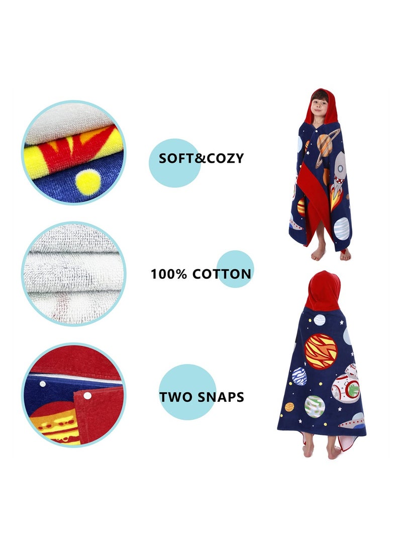 Excefore Toddler Beach Towel Kids Hooded Colorful Beach Towel 100% Cotton Beach Towels for Boy Girl Shower Beach Pool Child Cover ups 50"x30" Large Towel Wrap Universe Pattern - Image 3