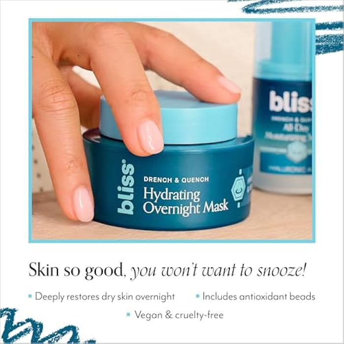 Bliss Drench & Quench Hydrating Overnight Mask with Hyaluronic Acid & Vegan Collagen - Image 5