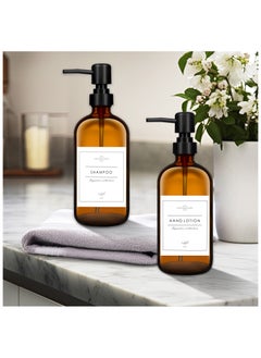 SKYLINK 2Pack 16oz Amber Glass Soap Dispenser Bottles with Pump – Refillable Bathroom & Kitchen Soap Dispensers for Hand Soap, Dish Soap, Lotion – Includes Labels  - Image 5