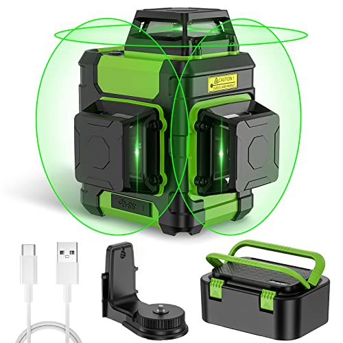 Huepar Laser Level 360 Self Leveling, Rechargeable Green Laser 3x360° Cross Line Lazer Leveler 3D Level Laser Tool for Construction and Picture Hanging, Strong Magnetic Bracket&Hard Carry Case -HM03CG - Image 1