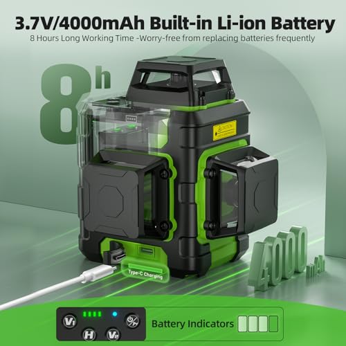 Huepar Laser Level 360 Self Leveling, Rechargeable Green Laser 3x360° Cross Line Lazer Leveler 3D Level Laser Tool for Construction and Picture Hanging, Strong Magnetic Bracket&Hard Carry Case -HM03CG - Image 4