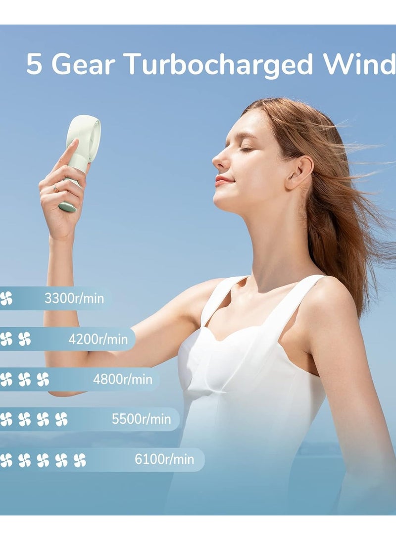 JISULIFE JISULIFE Handheld Turbo Fan 5 [16H Max Cooling Time] Mini Portable Hand, 4500mAh USB Rechargeable Personal, Battery Operated Small Pocket Fan with 5 Speeds for Travel/Outdoor/Home/Office - Green  - Image 4