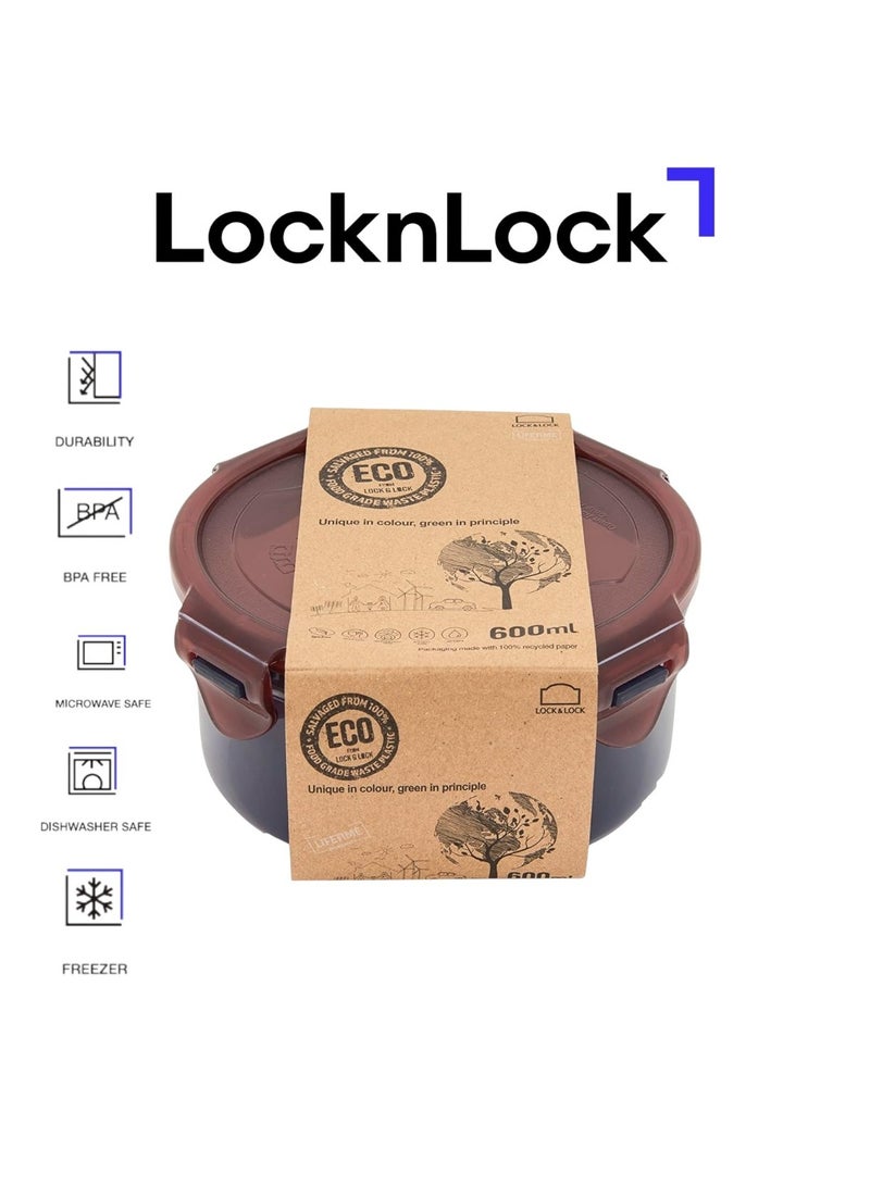 لوك آند لوك وعاء طعام دائري محكم الغلق صديق للبيئة بسعة 600 مل من لوك لوك - آمن للاستخدام في الميكروويف والفريزر وغسالة الأطباق - Image 1