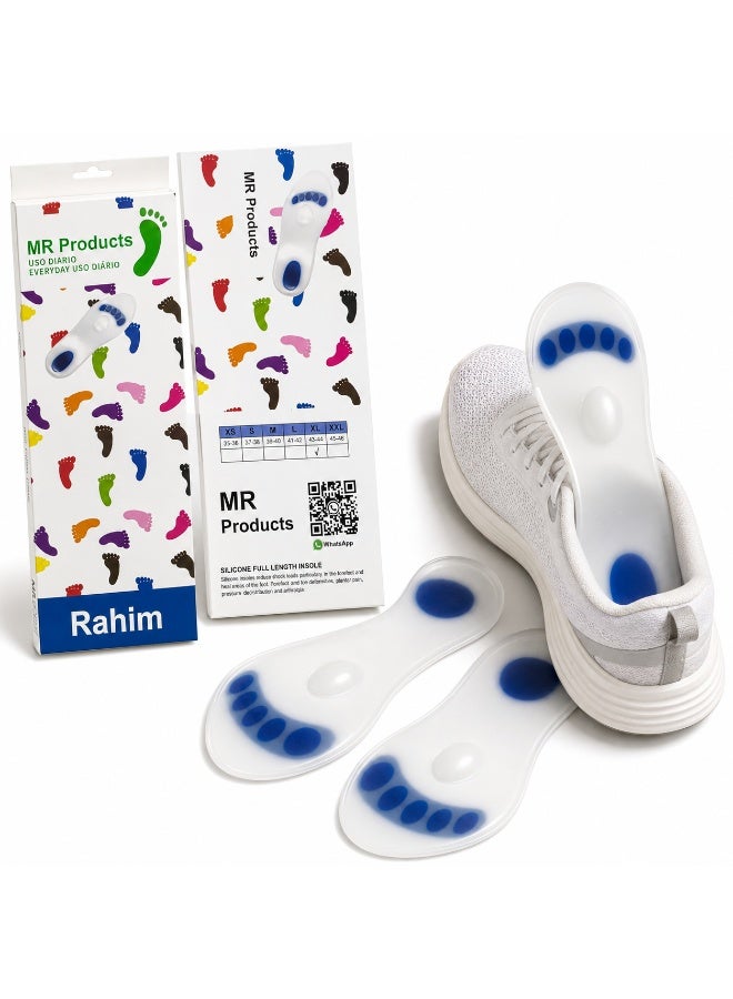 فرش حذاء سيليكون طبي كامل لراحة القدمين ودعم قوس القدم مقاس XL (43 - 44) - شفاف ببطانات زرقاء - Image 5