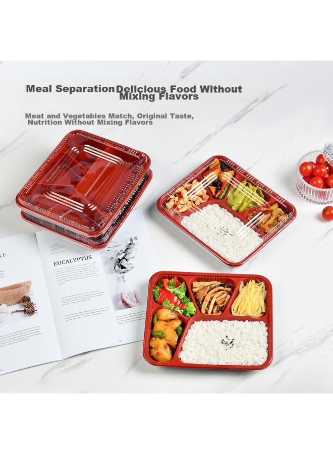 Yata Wutian Disposable Food Containers, 5-compartment Lunch Boxes, Takeout Boxes, Fast Food Containers, Divided Meal Boxes, 1000ml*100 Sets With Lids - Image 2