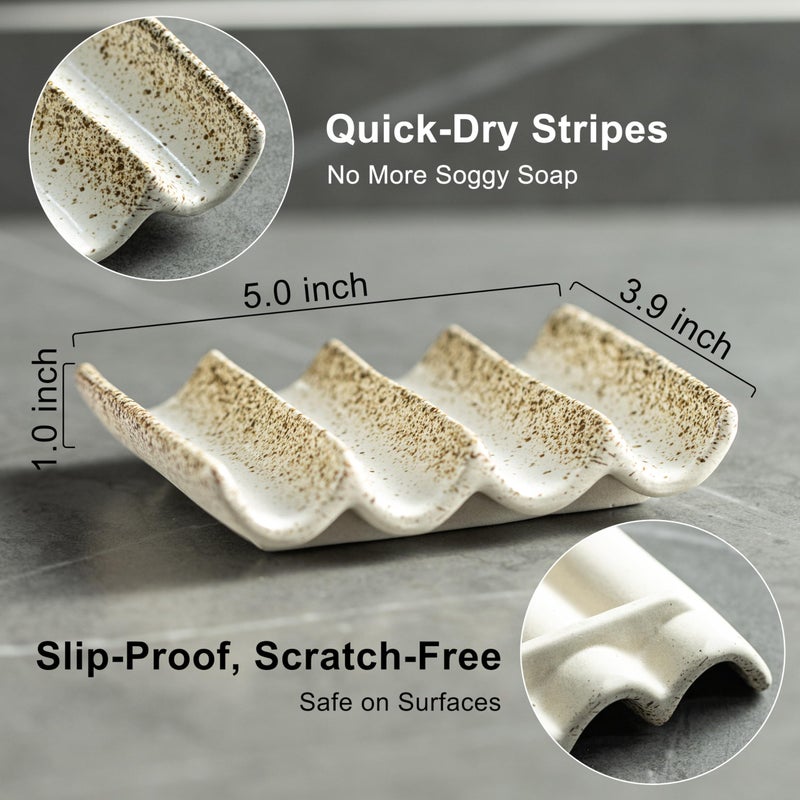 Cormomu Soap Dish for Shower, Self Draining Bar Soap Holder for Shower, Ceramic Bathroom Soap Saver with Fluted Design, Suitable for Soap Bar, Sponge - Image 4
