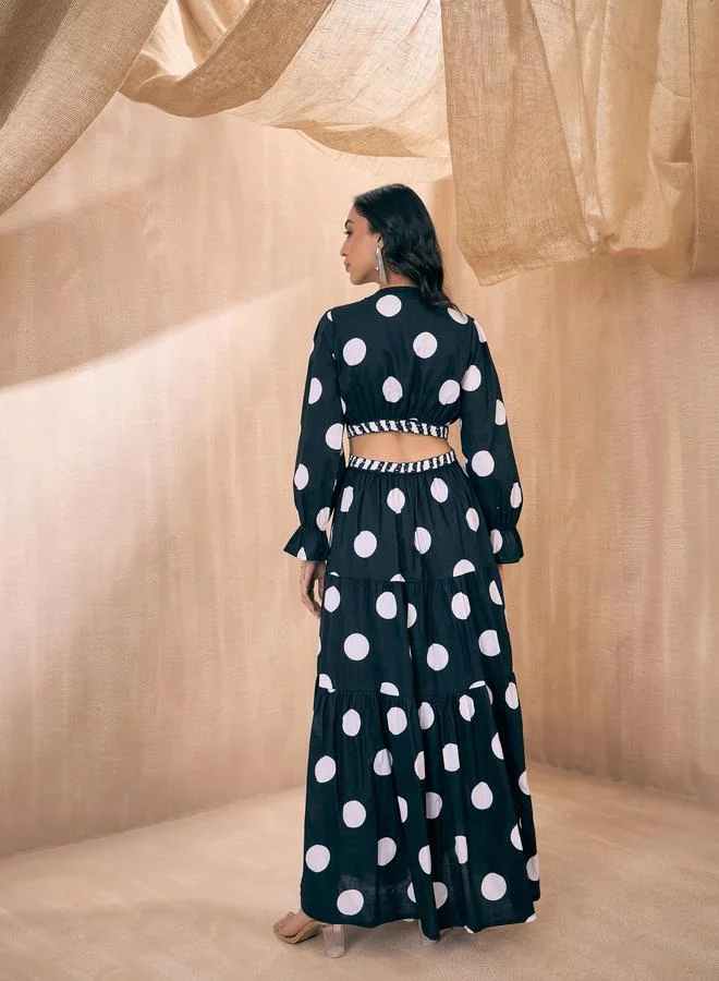 ساسافراس Polka Dot Cut-Out Waist Tiered Maxi Dress by Styli