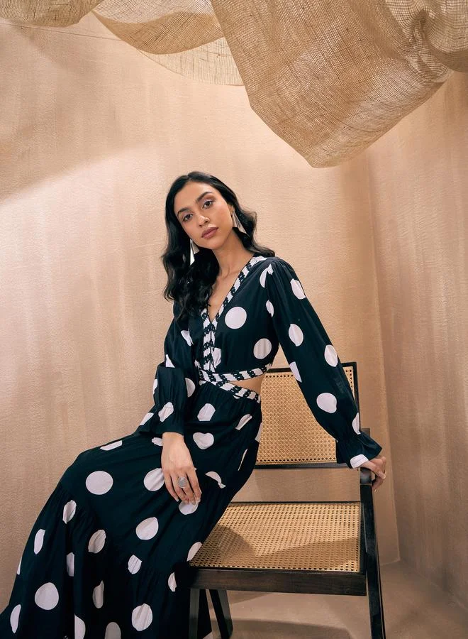 ساسافراس Polka Dot Cut-Out Waist Tiered Maxi Dress by Styli