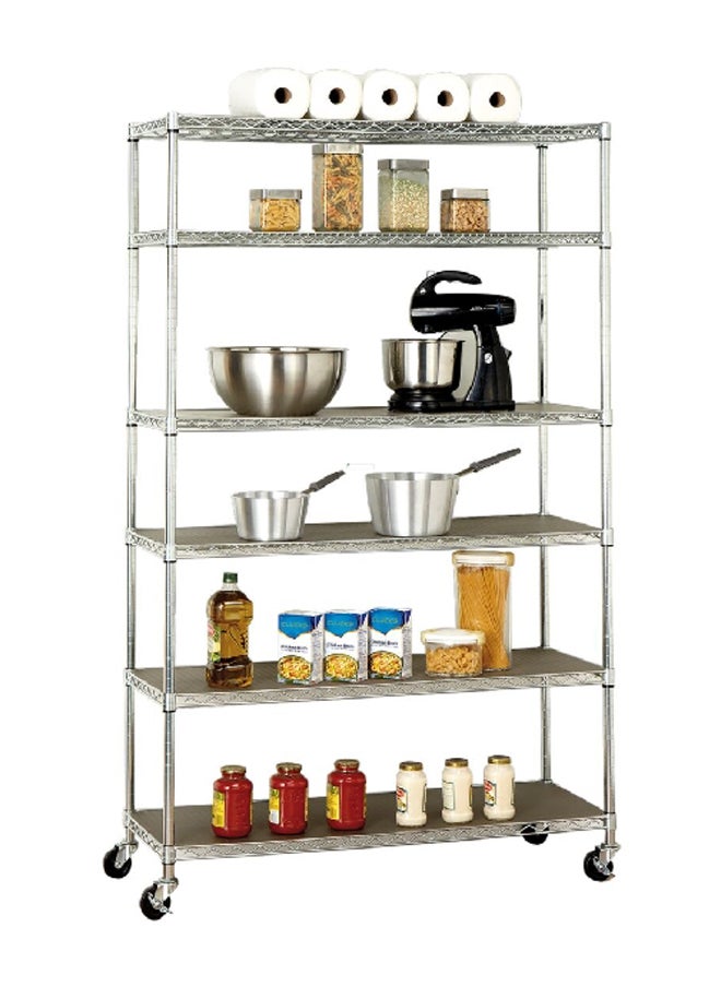 Seville Classics - 6-Tier Steel Steel Rectangular Mobile Storage Shelf with Caster Wheel Chrome 183 x 122 x 46 cm SHE18496N - Image 1