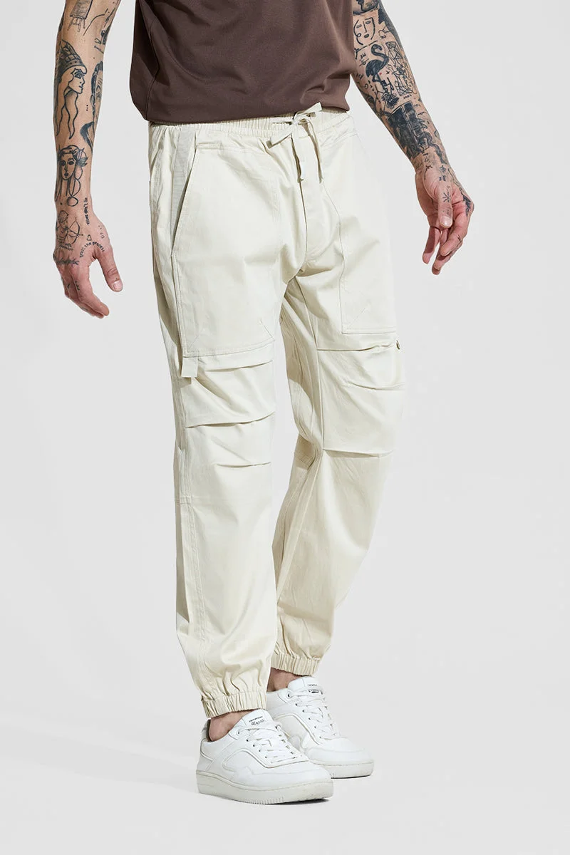 سنيتش Beige Solid Loose Fit Streetwear Cargo