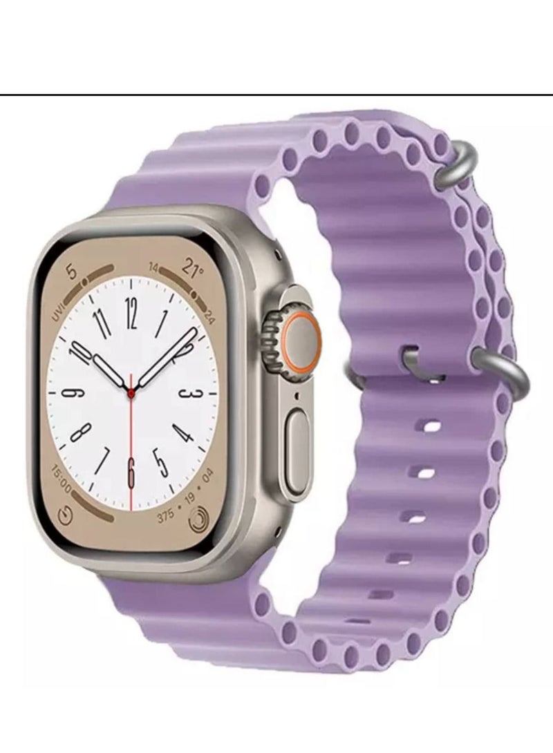 Silicone Ocean Hole Wavy Strap Compatible with Apple watch series 8/8 Ultra /7/6/5/4/3/SE (42/44/45/49mm) Light Purple  - Image 2