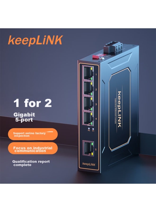 Keeplink Kp-9000 Industrial Switch, Gigabit, 5-port, Rail-mounted - Image 1