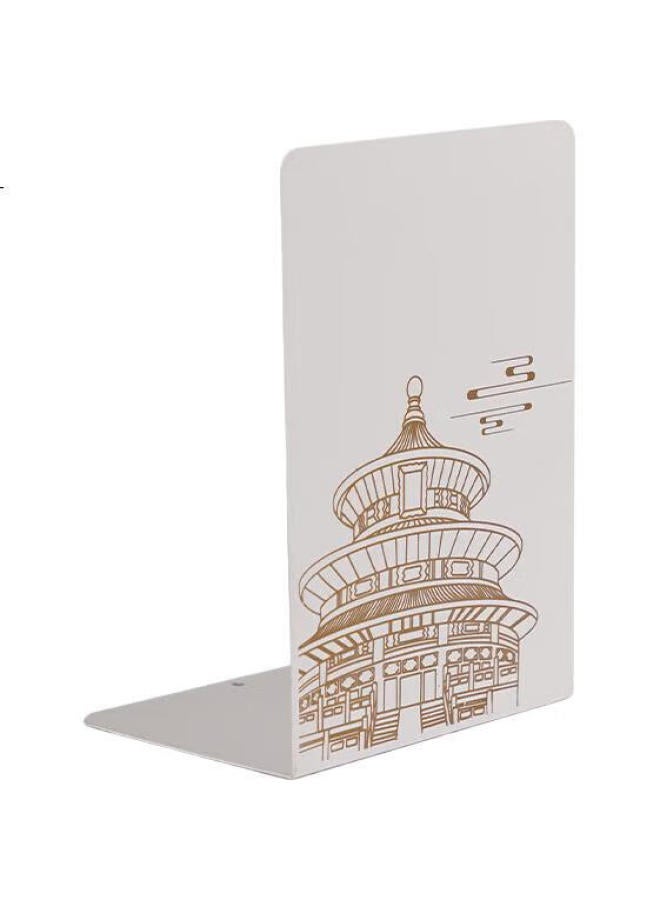 Tango [Back To School Essential] Tango L-Shaped Large Chinese-Style Printed Square Bookend, Simple Desktop Bookend Stand With Foot Pad, Table Book Holder Clip, 1 Pair (2 Pieces) - Image 3