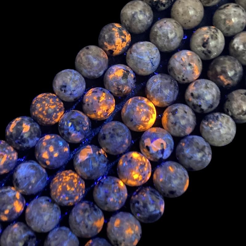 ABC GEMS USA ABCGEMS UV Glowing Rock Authentic USASourced American Smoky Yooperlite Beads from Lake Superior Flashing Flame Under Ultraviolet DIY Jewelry Making Smooth Round 10mm - Image 1