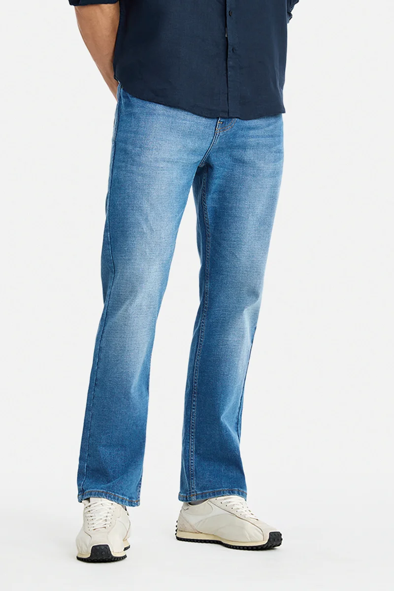 سنيتش Blue Solid Straight Fit Casual Jeans