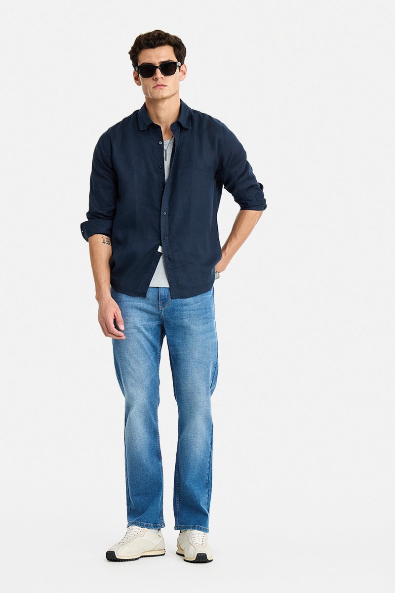 SNITCH Blue Solid Straight Fit Casual Jeans - Image 1