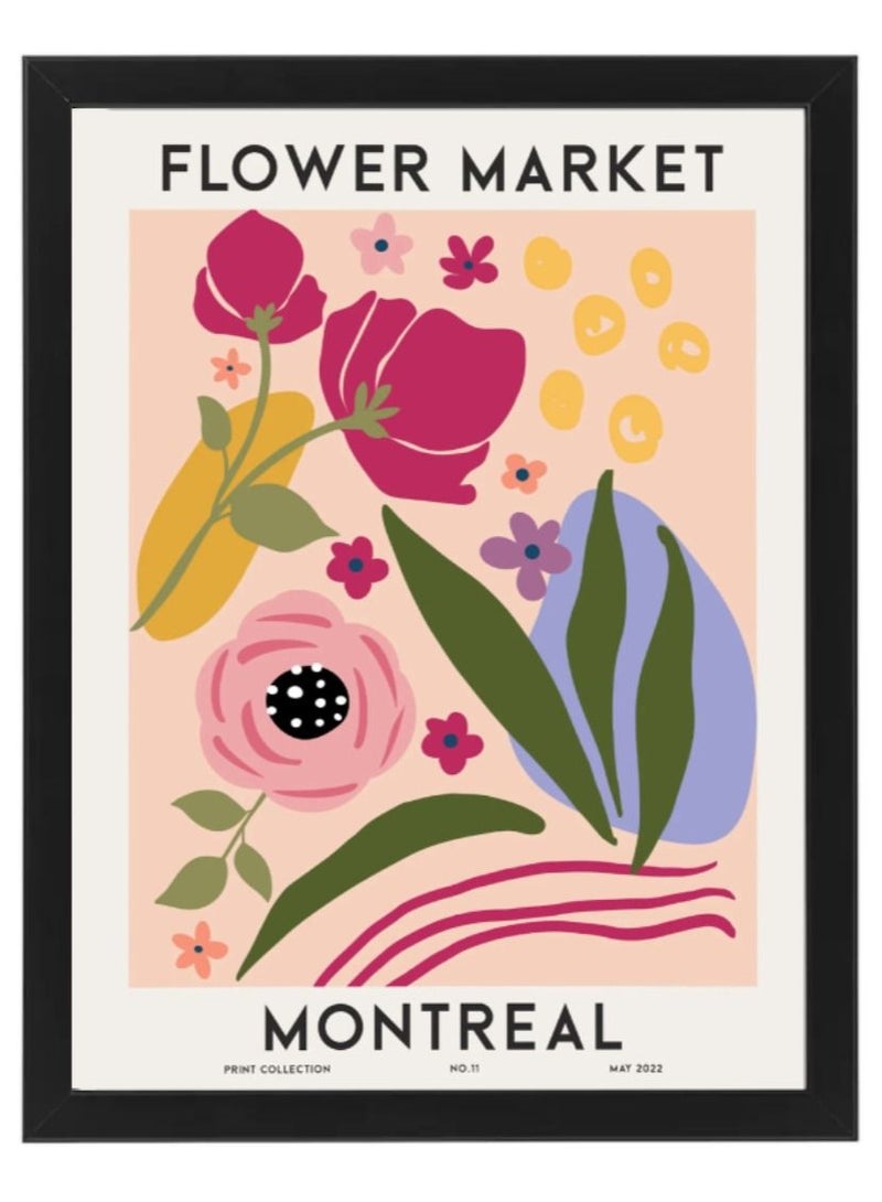 Boomah Accessories Flower Market Montreal Colorful Botanical Art Poster with Frame 50x40cm 