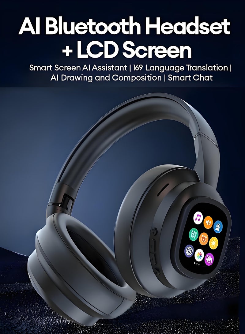 HYUNDAI Bluetooth Headphones Wireless Headset On-Ear with LCD Touch Screen Active Noise Cancelling ANC Headphones Detachable Full Color LCD Screen AI Translation 169 Languages AI Assistant & Smart Chat Hyundai X1 Pro - Image 1
