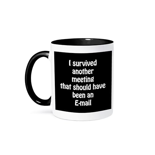 3dRose I Survived Another Meeting That Should Have Been an Email Ceramic Mug, 1 Count (Pack of 1), Black - Image 1