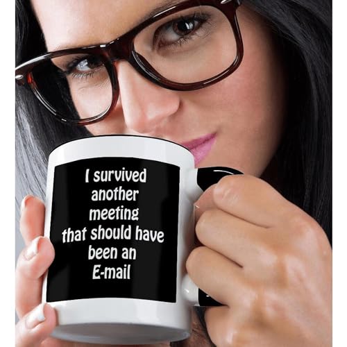 3dRose I Survived Another Meeting That Should Have Been an Email Ceramic Mug, 1 Count (Pack of 1), Black - Image 2