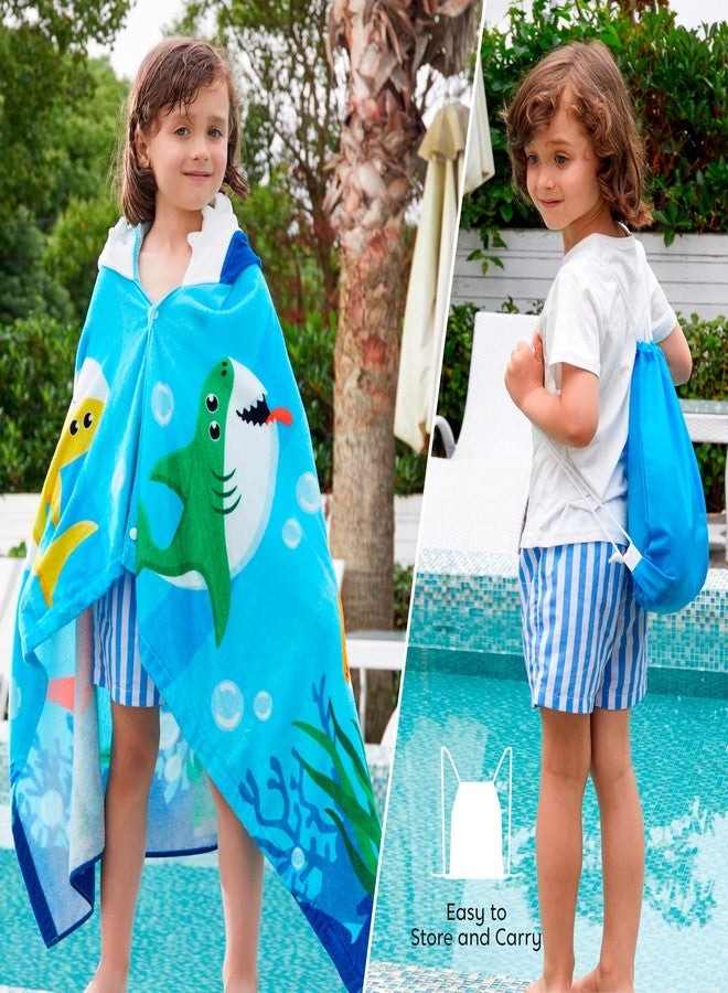 Joiedomi Shark Hooded Towels for Kids - Soft 100% Cotton Kids Beach Towel - 30" x 50" for 3-10 Years Boys Girls - Beach Hooded Poncho - Absorbent Pool Towels - Toddler Bath Towels Wrap - Swim Towels - Image 2