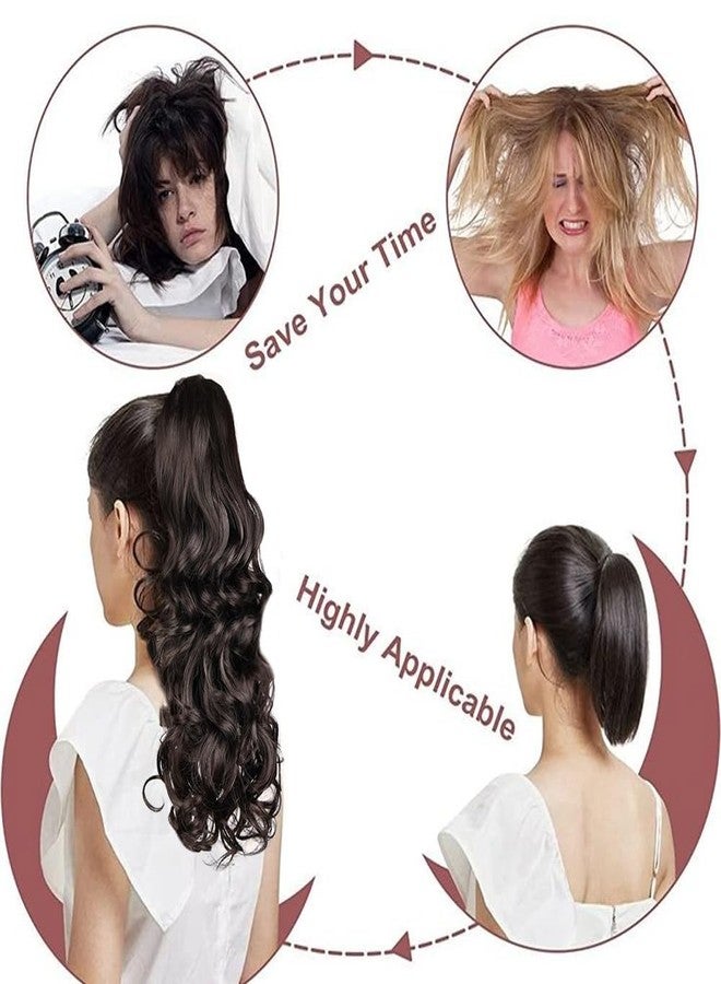 Pinaka Claw Clip Ponytail Extension, 22 In Brown Wavy Ponytail Hair Extension - Image 4