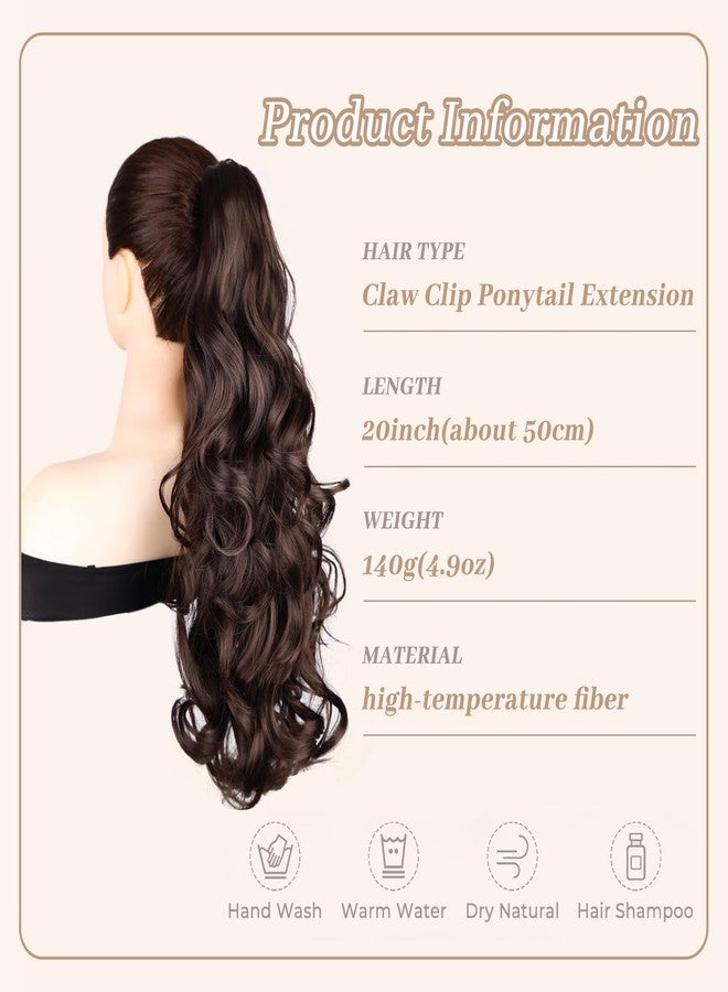 Pinaka Claw Clip Ponytail Extension, 22 In Brown Wavy Ponytail Hair Extension - Image 2
