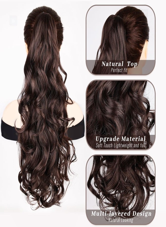 Pinaka Claw Clip Ponytail Extension, 22 In Brown Wavy Ponytail Hair Extension - Image 3